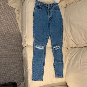WeWoreWhat High Rise Distressed Blue Jeans